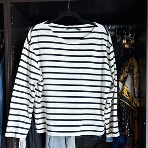 Claude Long Sleeve Tee- Ivory/ Navy Stripe